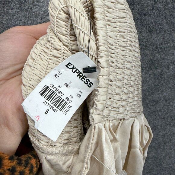 New Express Top Women S Small Beige V-Neck Sleeveless Spaghetti Strap Gaphered - Picture 4 of 6